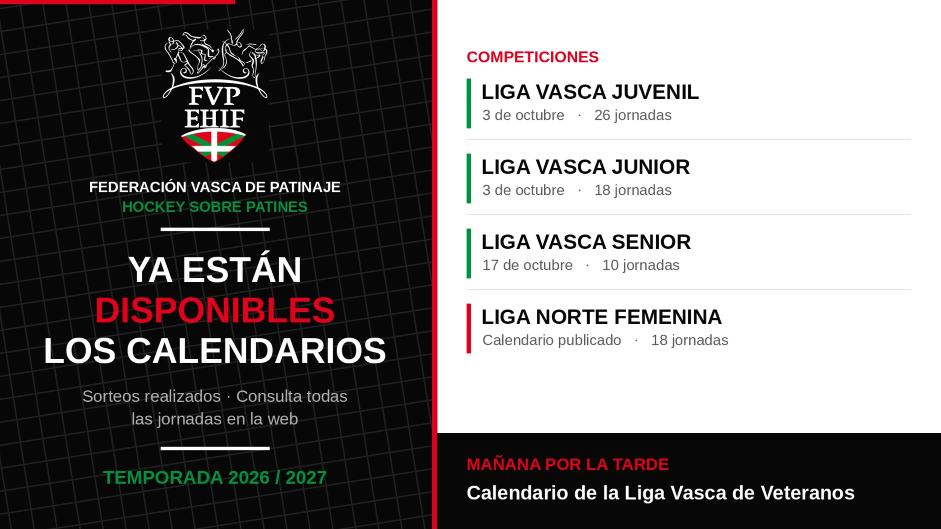 Ya están disponibles los calendarios de la Liga Norte Femenina y de las Ligas Vascas Senior, Junior y Juvenil